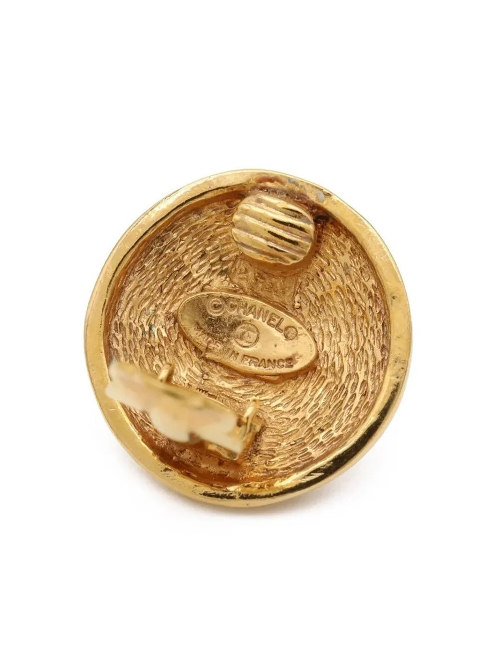 Chanel Quilted CC Logo Button Round Earrings Vintage Gold Plated